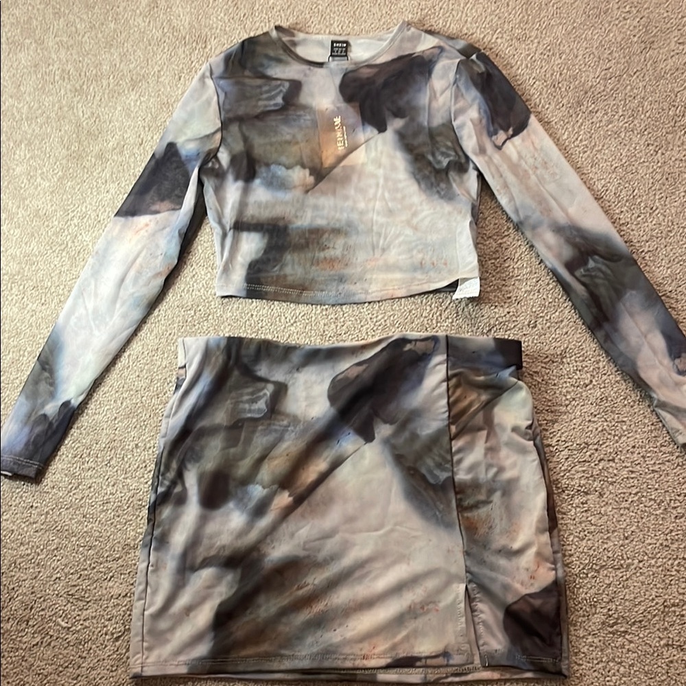 SHEIN Tie-Dye Long Sleeve Top size small and Mini Skirt size large